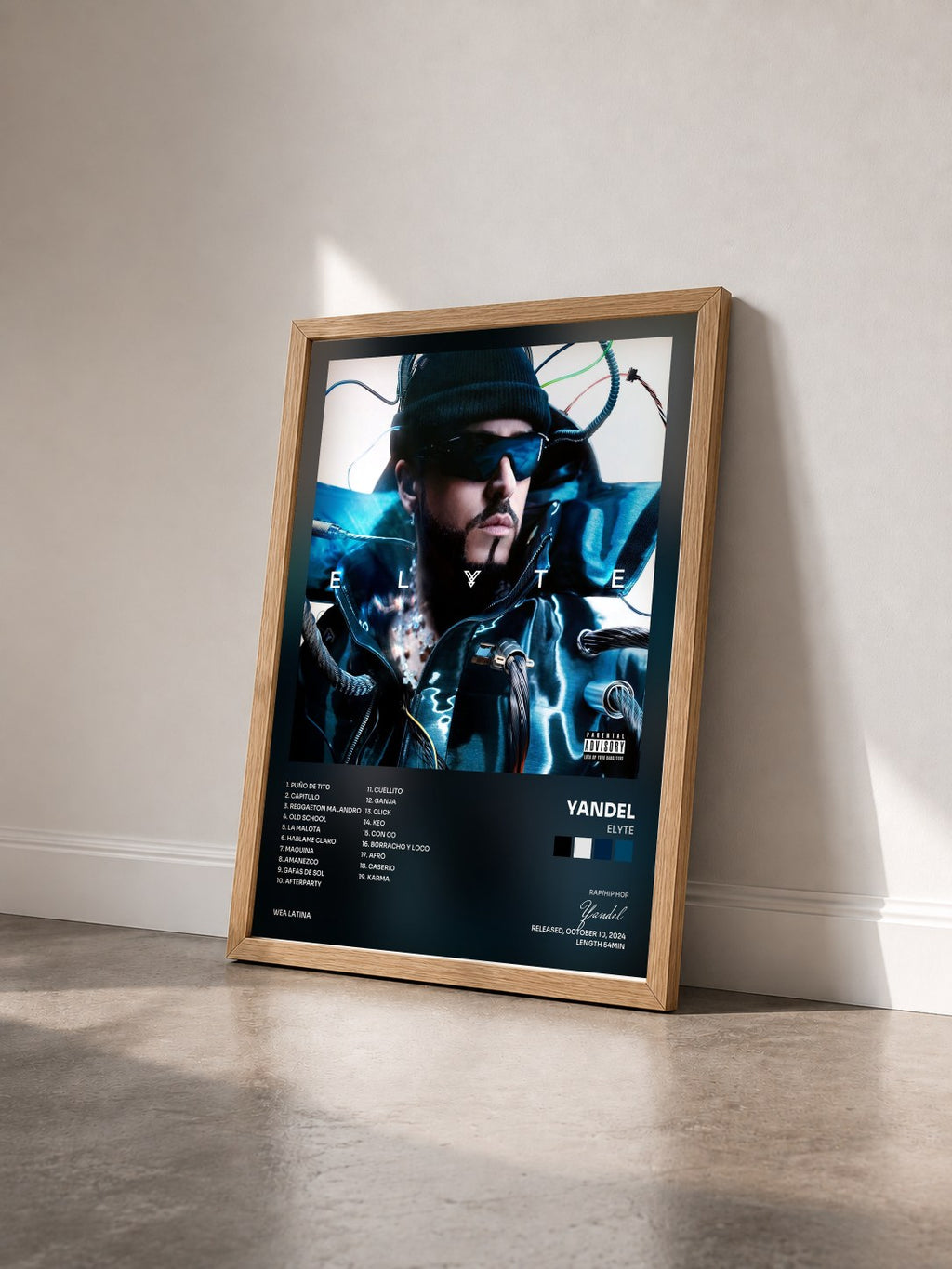 #bois Tableau de l'album ELYTE de Yandel vu de trois quarts, cadre en bois brut