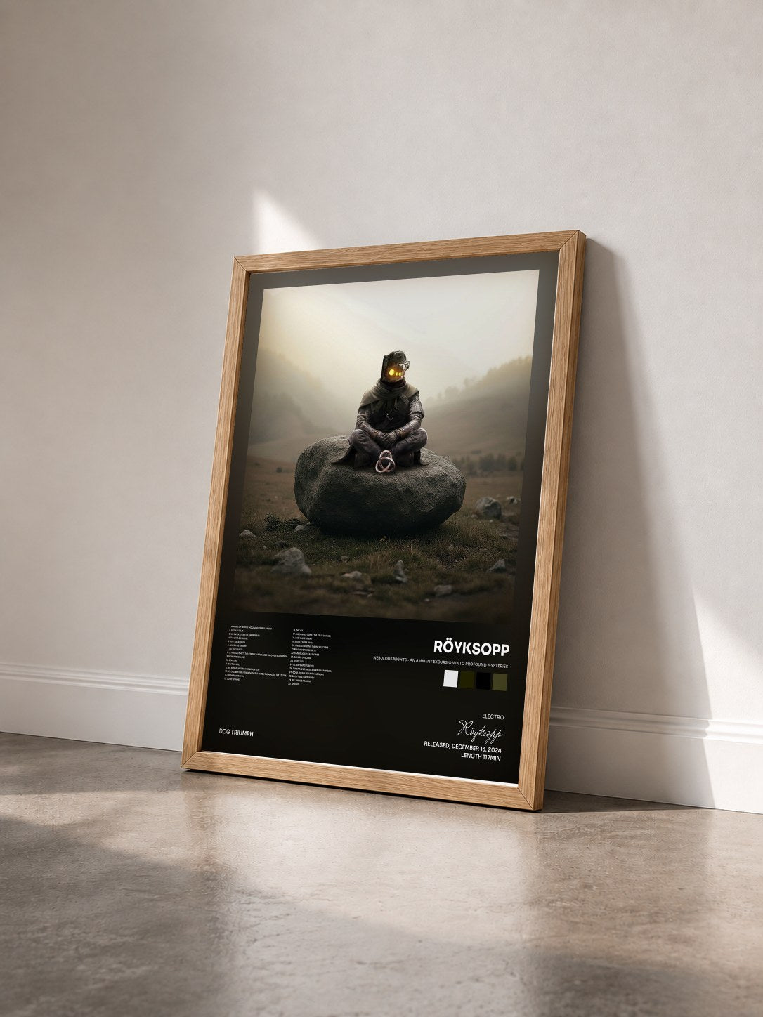 #bois Tableau de l'album Nebulous Nights - An Ambient Excursion into Profound Mysteries de Röyksopp vu de trois quarts, cadre en bois brut