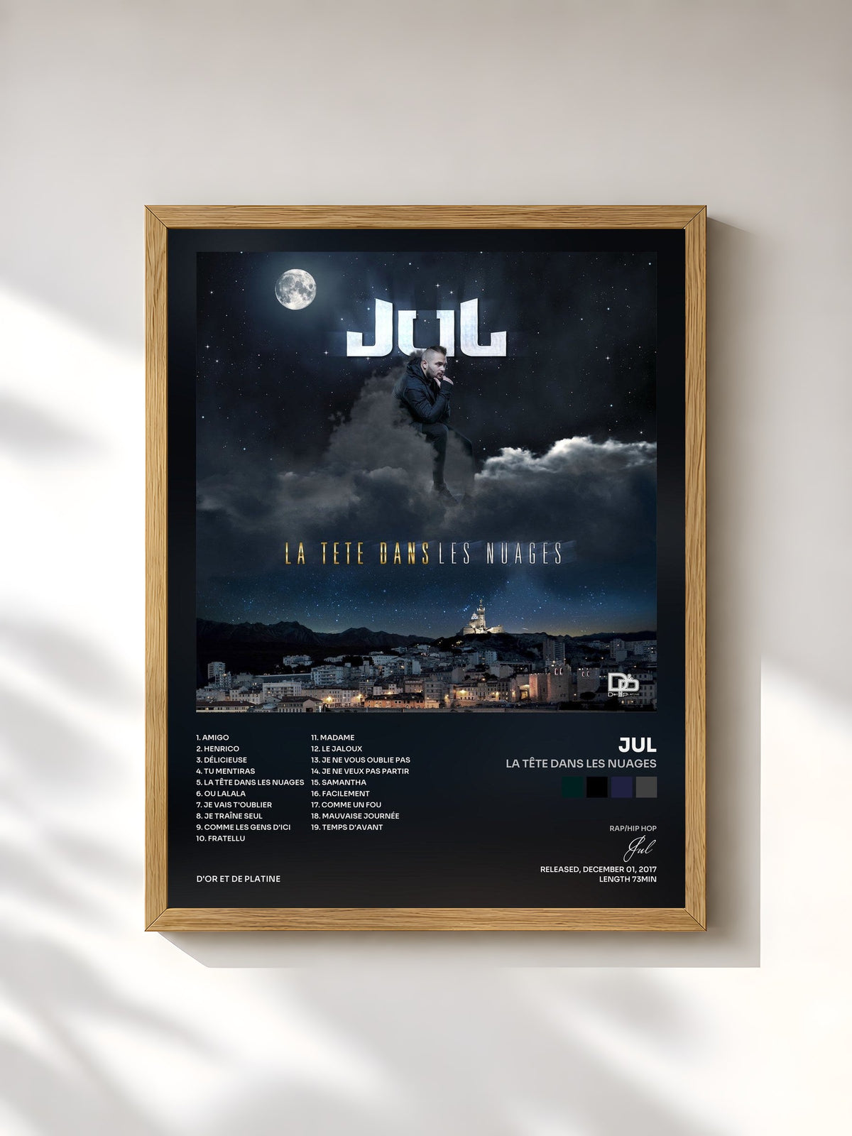 #bois Tableau de l'album La tête dans les nuages de Jul, cadre en bois brut, imprimé et encadré en France