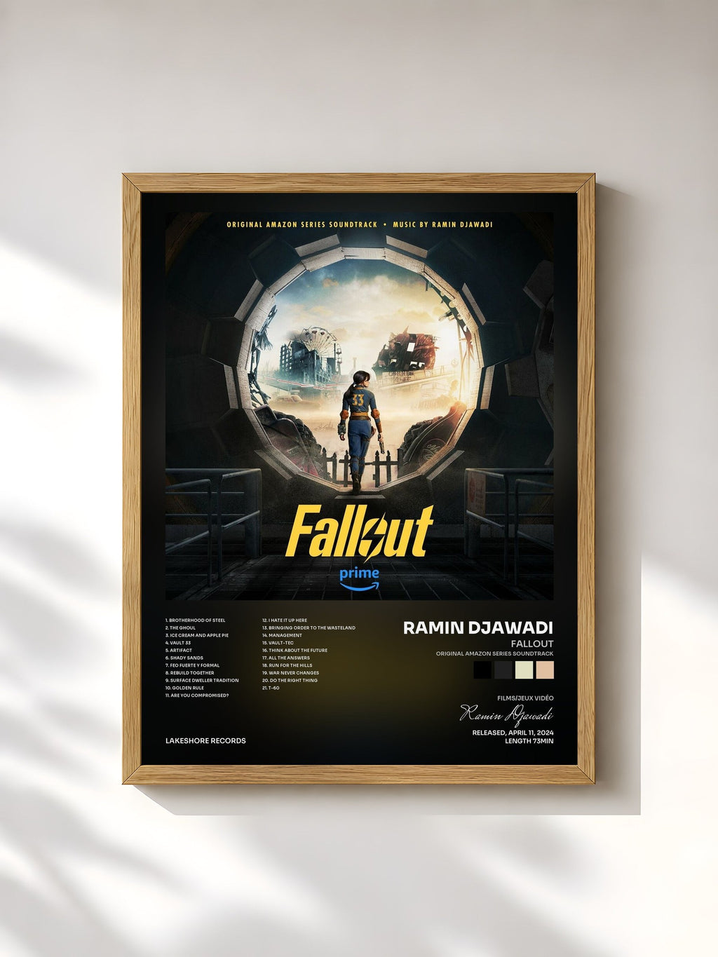 #bois Tableau de l'album Fallout (Original Amazon Series Soundtrack) de Ramin Djawadi, cadre en bois brut, imprimé et encadré en France