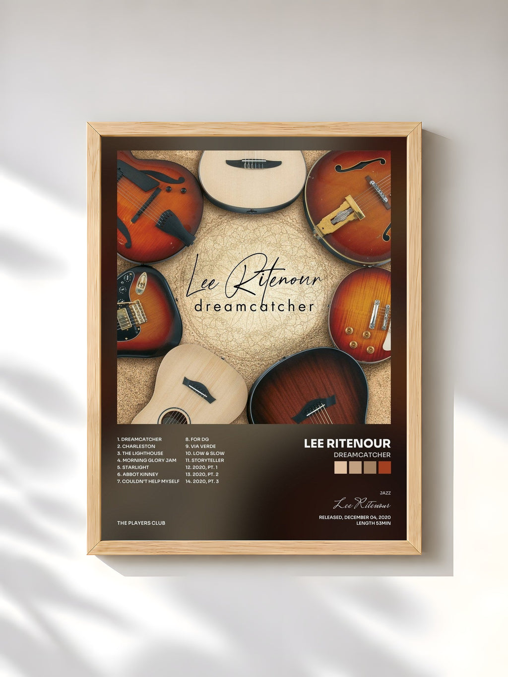 #bois Tableau de l'album Dreamcatcher de Lee Ritenour, cadre en bois brut, imprimé et encadré en France