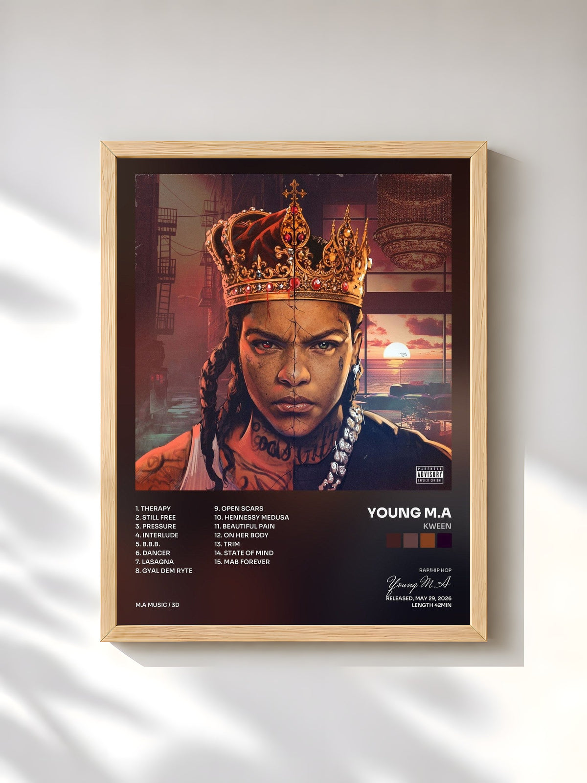 #bois Tableau de l'album Kween de Young M.A, cadre en bois brut, imprimé et encadré en France