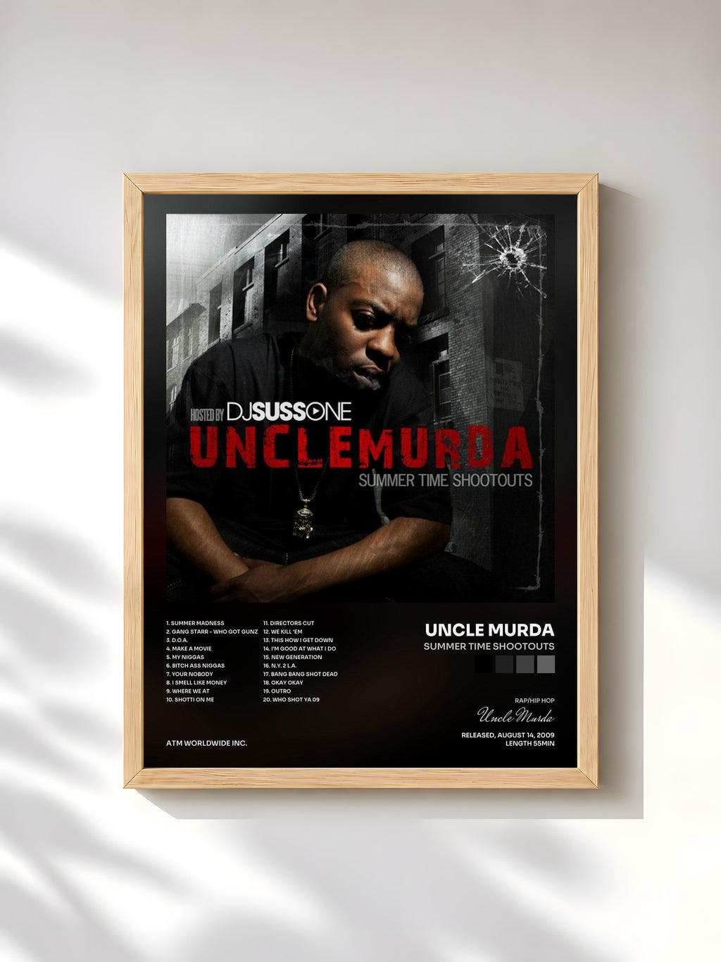 #bois Tableau de l'album Summer Time Shootouts de Uncle Murda, cadre en bois brut, imprimé et encadré en France