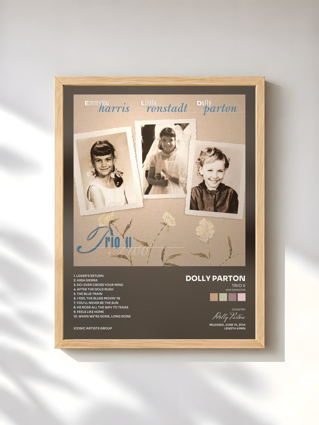 #bois Tableau de l'album Trio II (2016 Remaster) de Dolly Parton, cadre en bois brut, imprimé et encadré en France