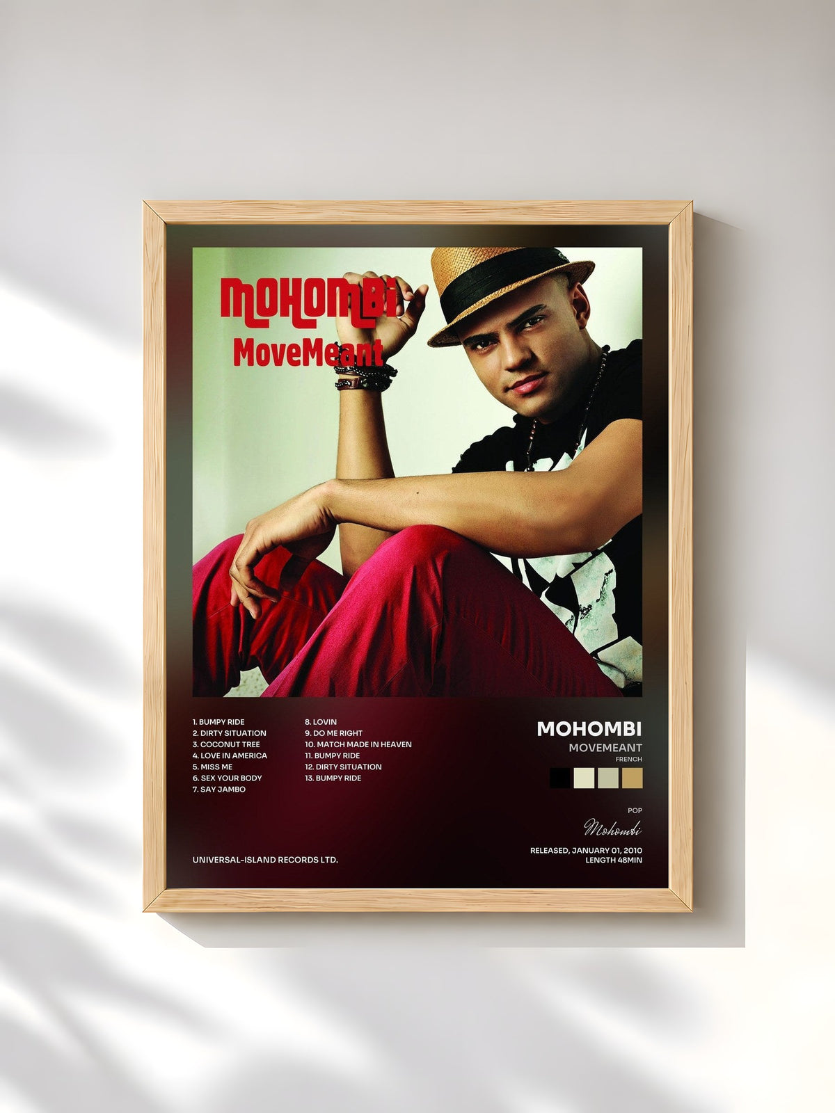#bois Tableau de l'album MoveMeant (French) de Mohombi, cadre en bois brut, imprimé et encadré en France