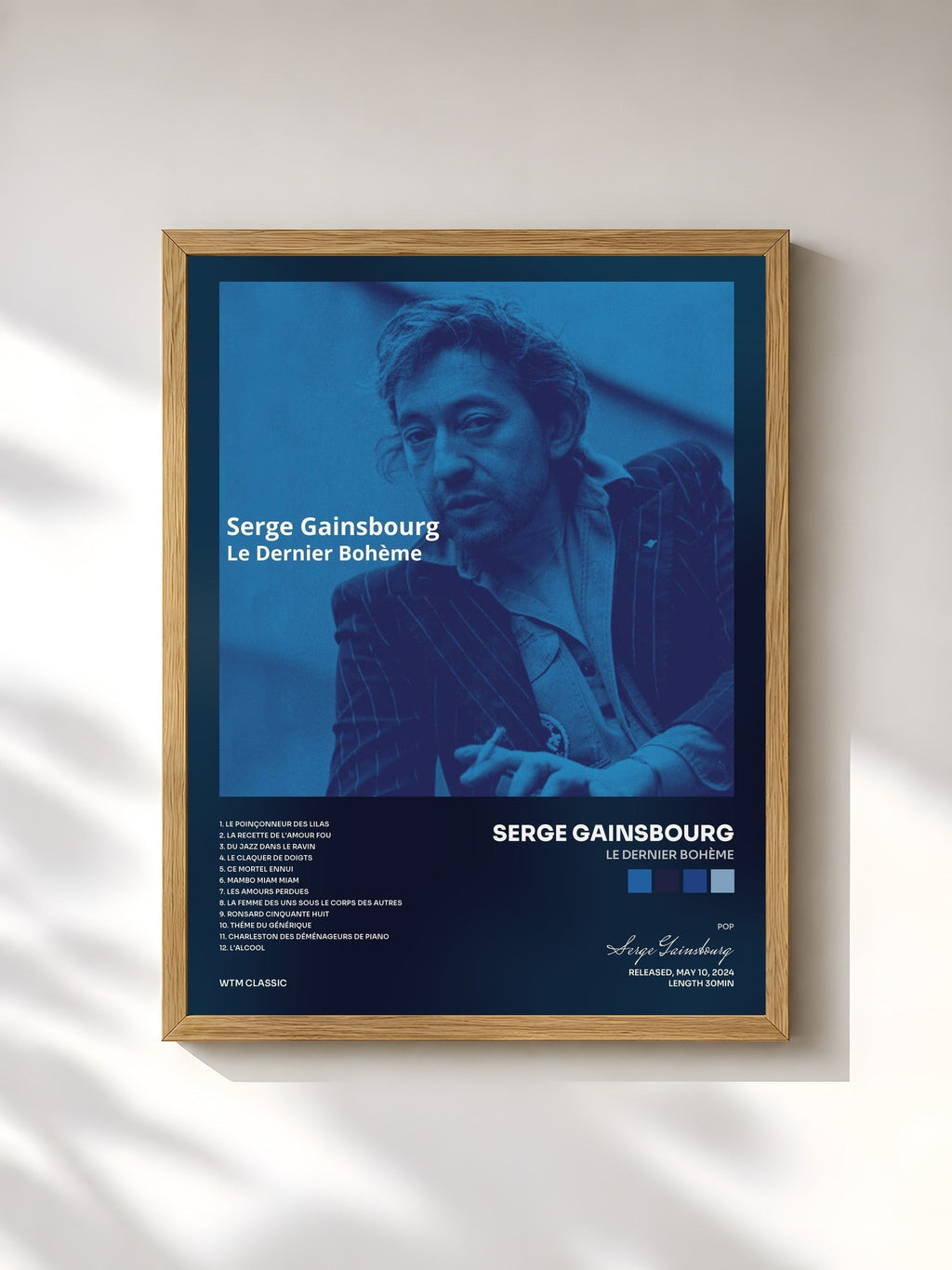 #bois Tableau de l'album Le Dernier Bohème de Serge Gainsbourg, cadre en bois brut, imprimé et encadré en France