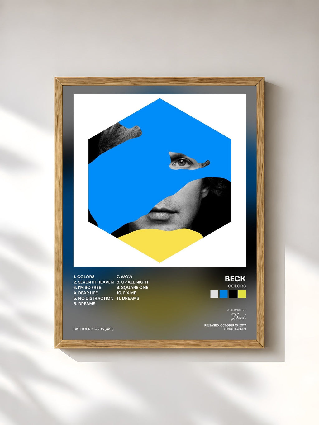 #bois Tableau de l'album Colors de Beck, cadre en bois brut, imprimé et encadré en France