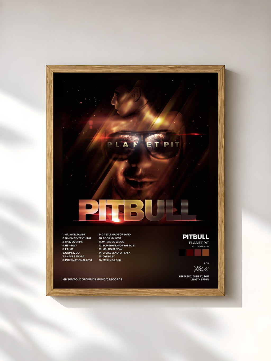 #bois Tableau de l'album Planet Pit (Deluxe Version) de Pitbull, cadre en bois brut, imprimé et encadré en France