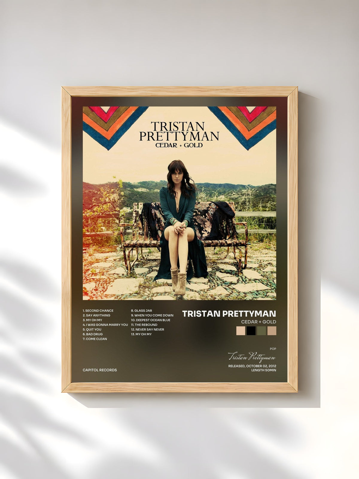#bois Tableau de l'album Cedar + Gold de Tristan Prettyman, cadre en bois brut, imprimé et encadré en France