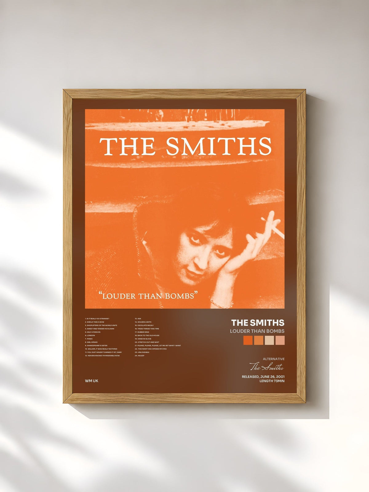 #bois Tableau de l'album Louder Than Bombs de The Smiths, cadre en bois brut, imprimé et encadré en France