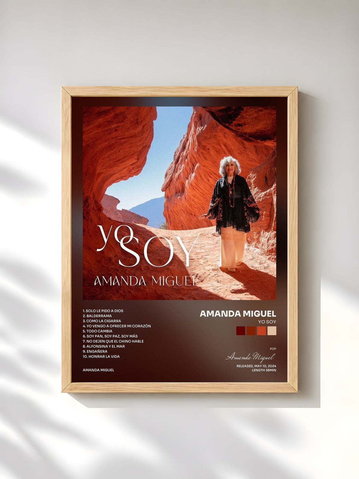 #bois Tableau de l'album Yo Soy de Amanda Miguel, cadre en bois brut, imprimé et encadré en France