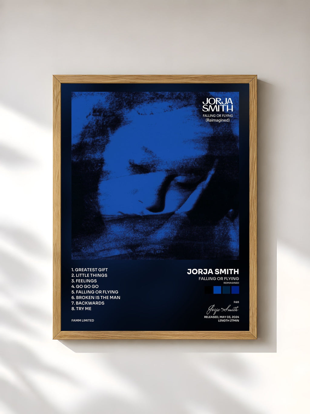 #bois Tableau de l'album falling or flying (Reimagined) de Jorja Smith, cadre en bois brut, imprimé et encadré en France