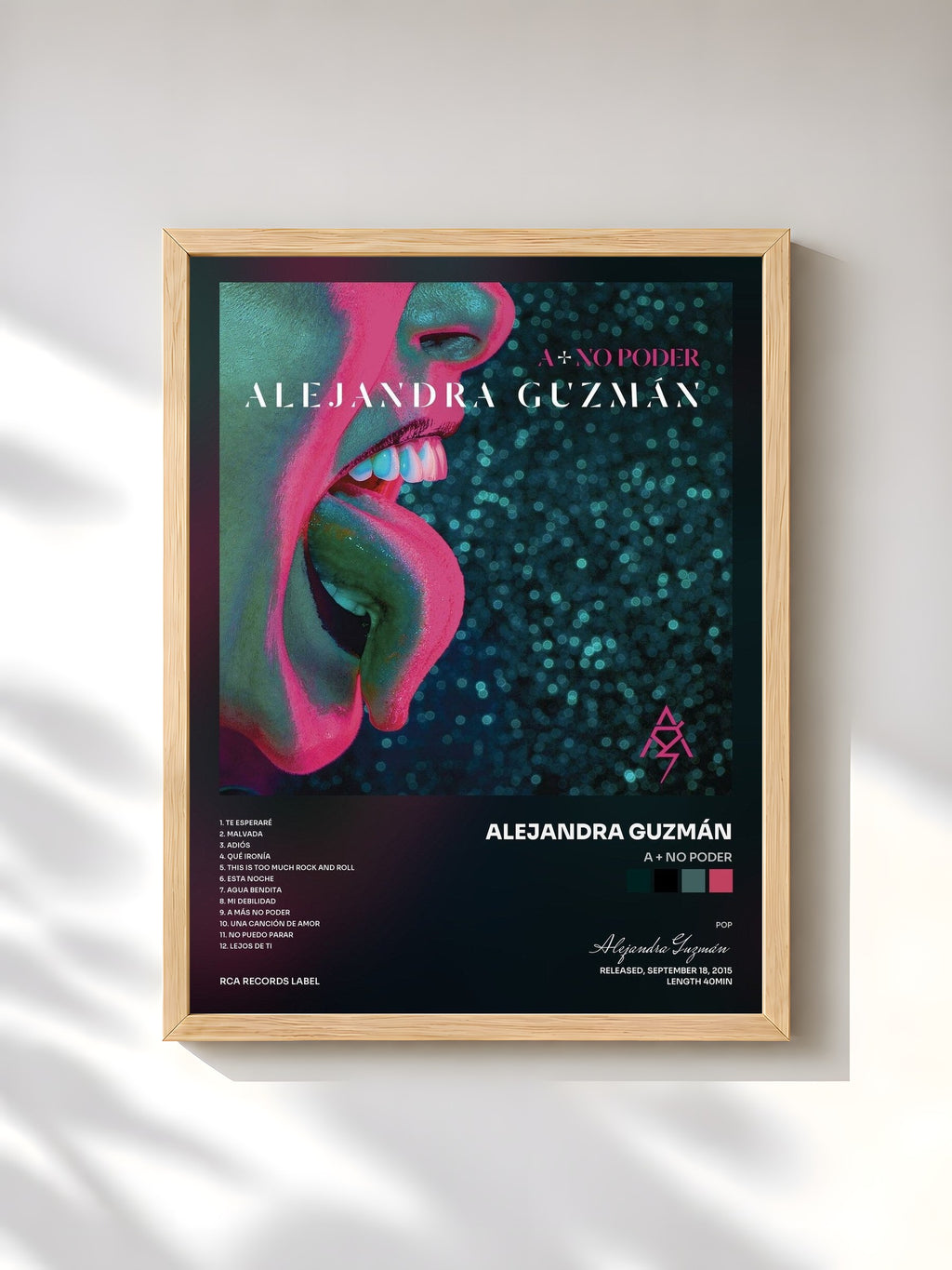 #bois Tableau de l'album A + No Poder de Alejandra Guzmán, cadre en bois brut, imprimé et encadré en France