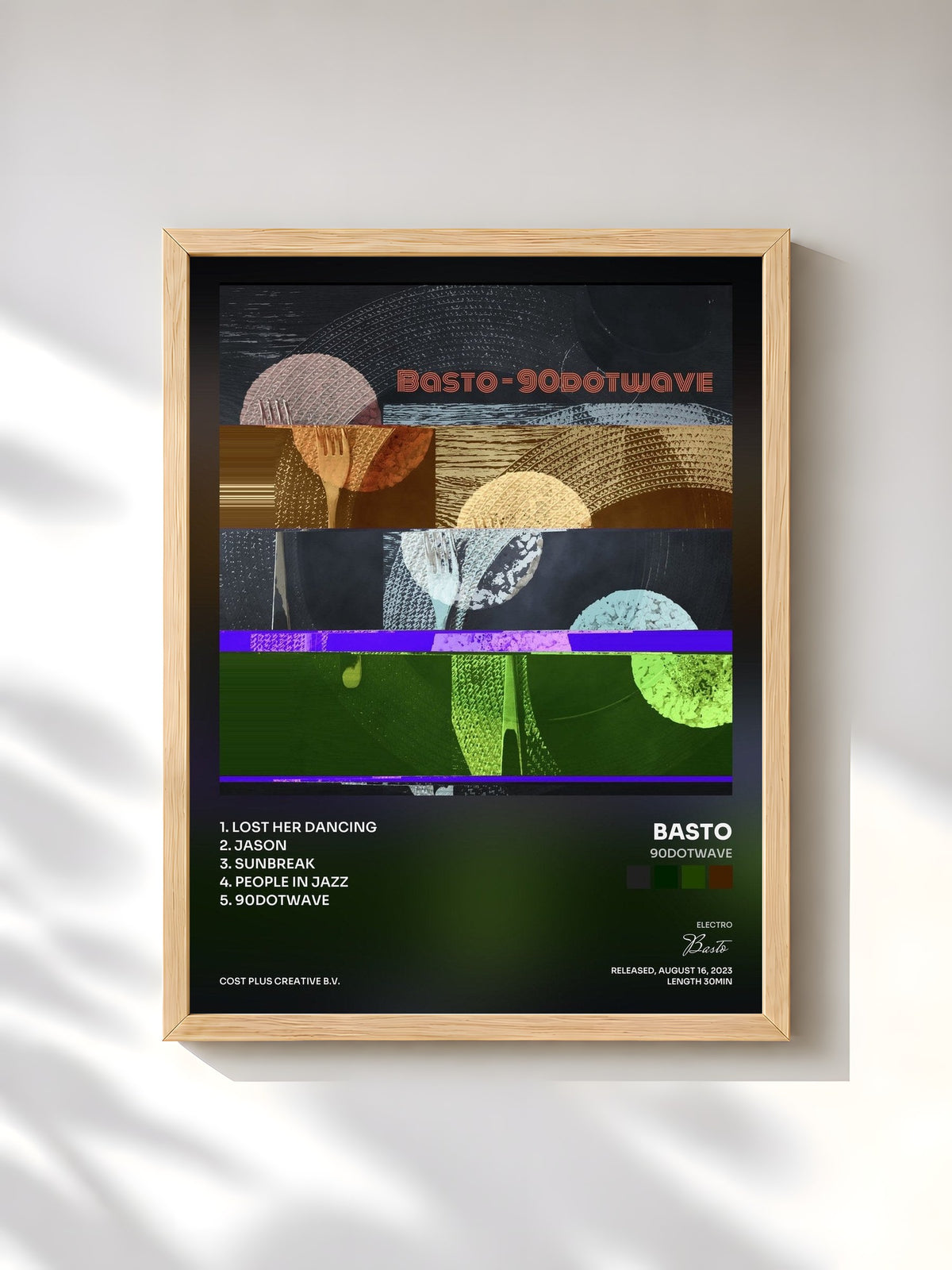 #bois Tableau de l'album 90DotWave de Basto, cadre en bois brut, imprimé et encadré en France