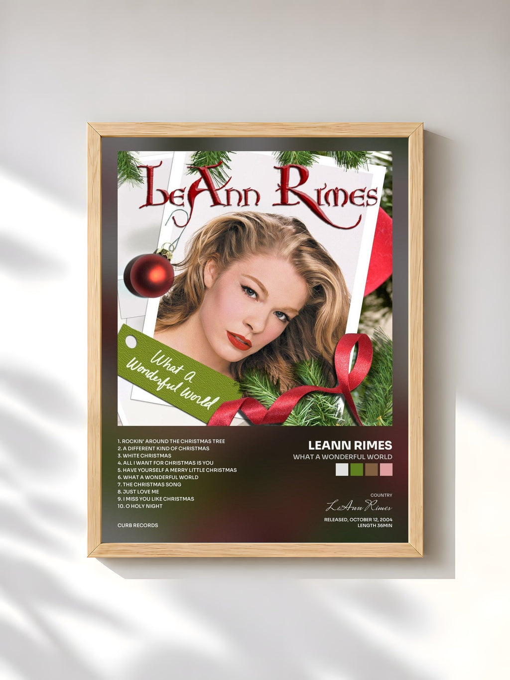 #bois Tableau de l'album What A Wonderful World de LeAnn Rimes, cadre en bois brut, imprimé et encadré en France