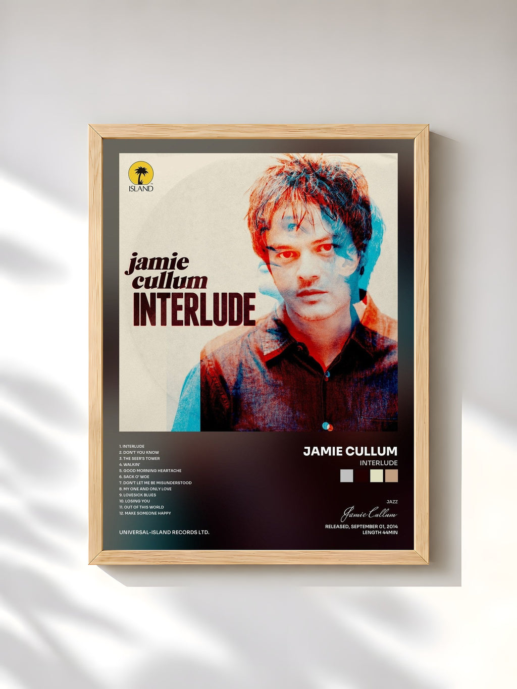 #bois Tableau de l'album Interlude de Jamie Cullum, cadre en bois brut, imprimé et encadré en France