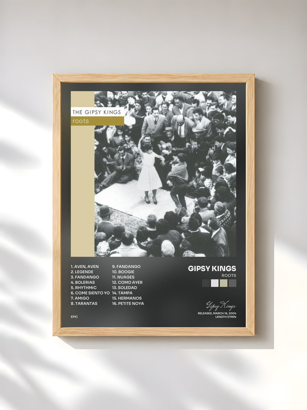#bois Tableau de l'album Roots de Gipsy Kings, cadre en bois brut, imprimé et encadré en France