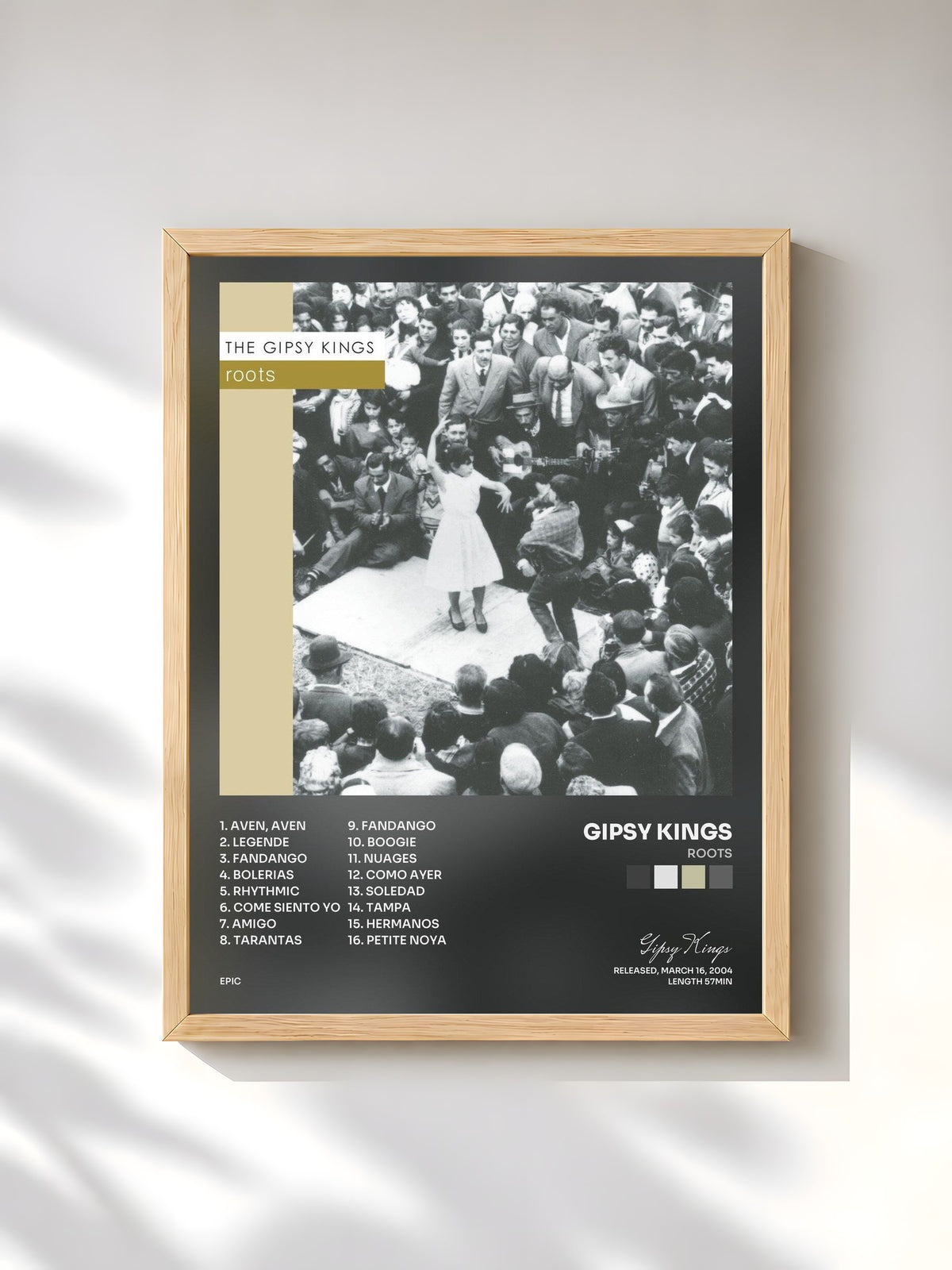 #bois Tableau de l'album Roots de Gipsy Kings, cadre en bois brut, imprimé et encadré en France