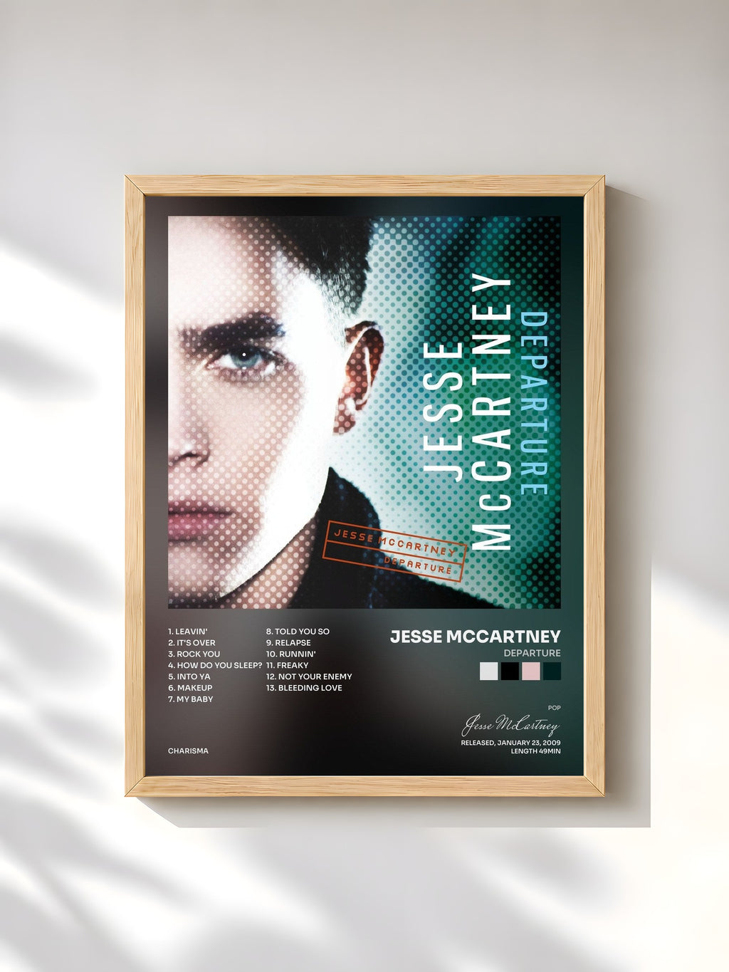 #bois Tableau de l'album Departure de Jesse McCartney, cadre en bois brut, imprimé et encadré en France