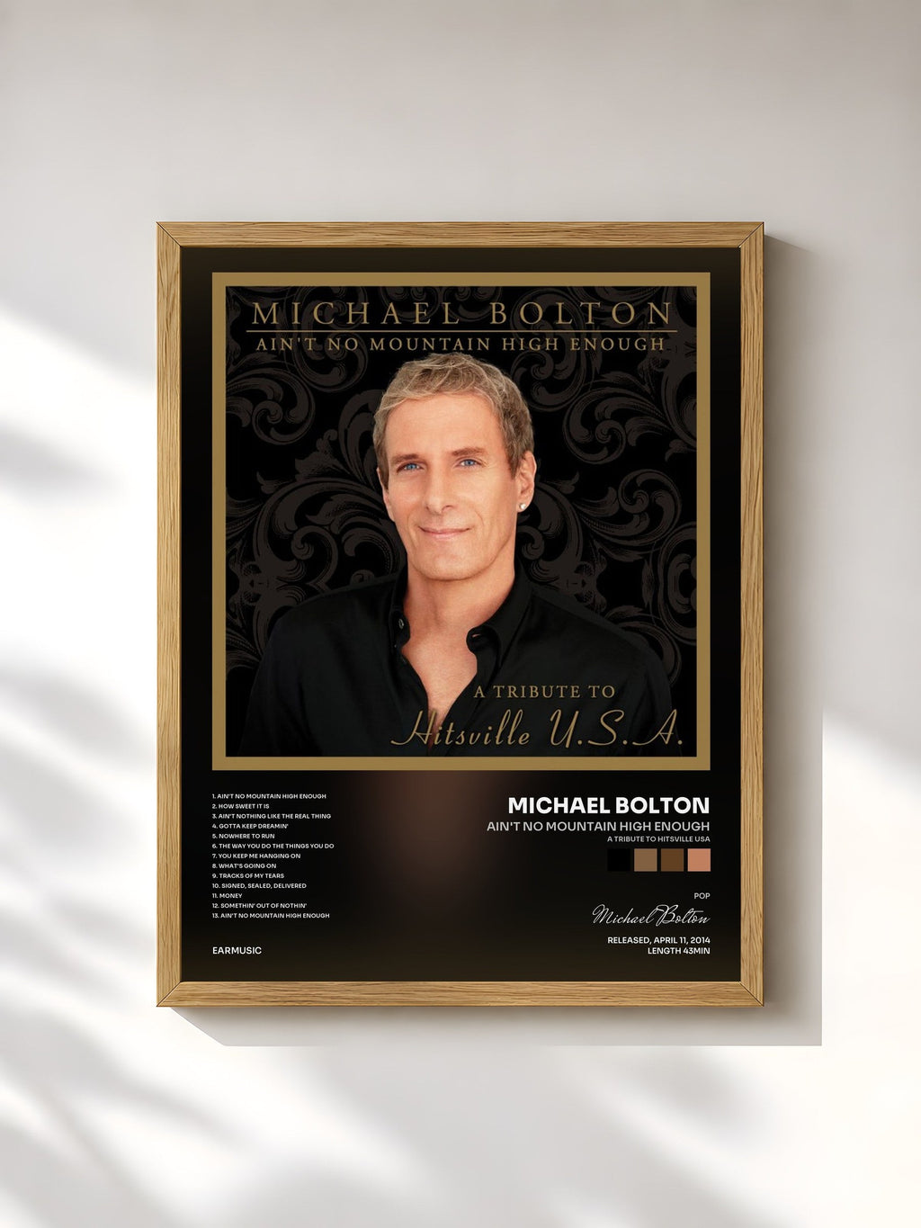 #bois Tableau de l'album Ain't No Mountain High Enough (A Tribute to Hitsville USA) de Michael Bolton, cadre en bois brut, imprimé et encadré en France