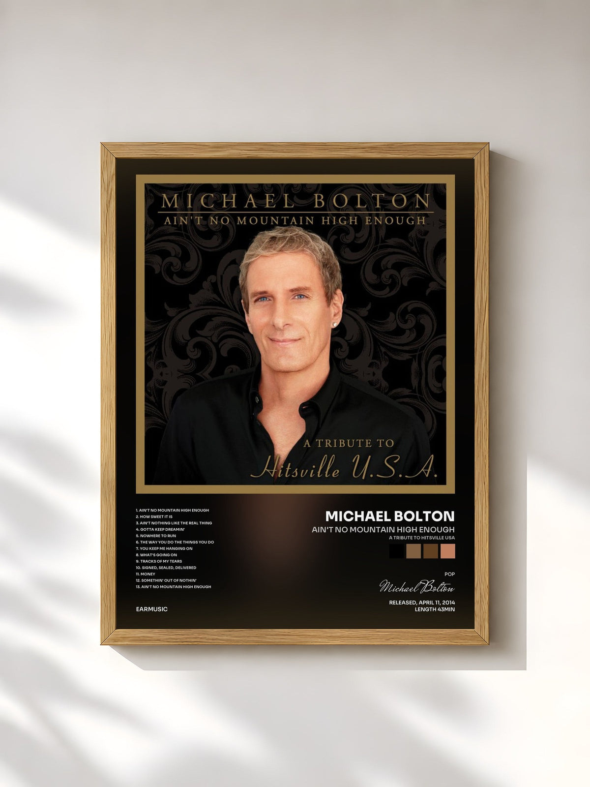 #bois Tableau de l'album Ain't No Mountain High Enough (A Tribute to Hitsville USA) de Michael Bolton, cadre en bois brut, imprimé et encadré en France