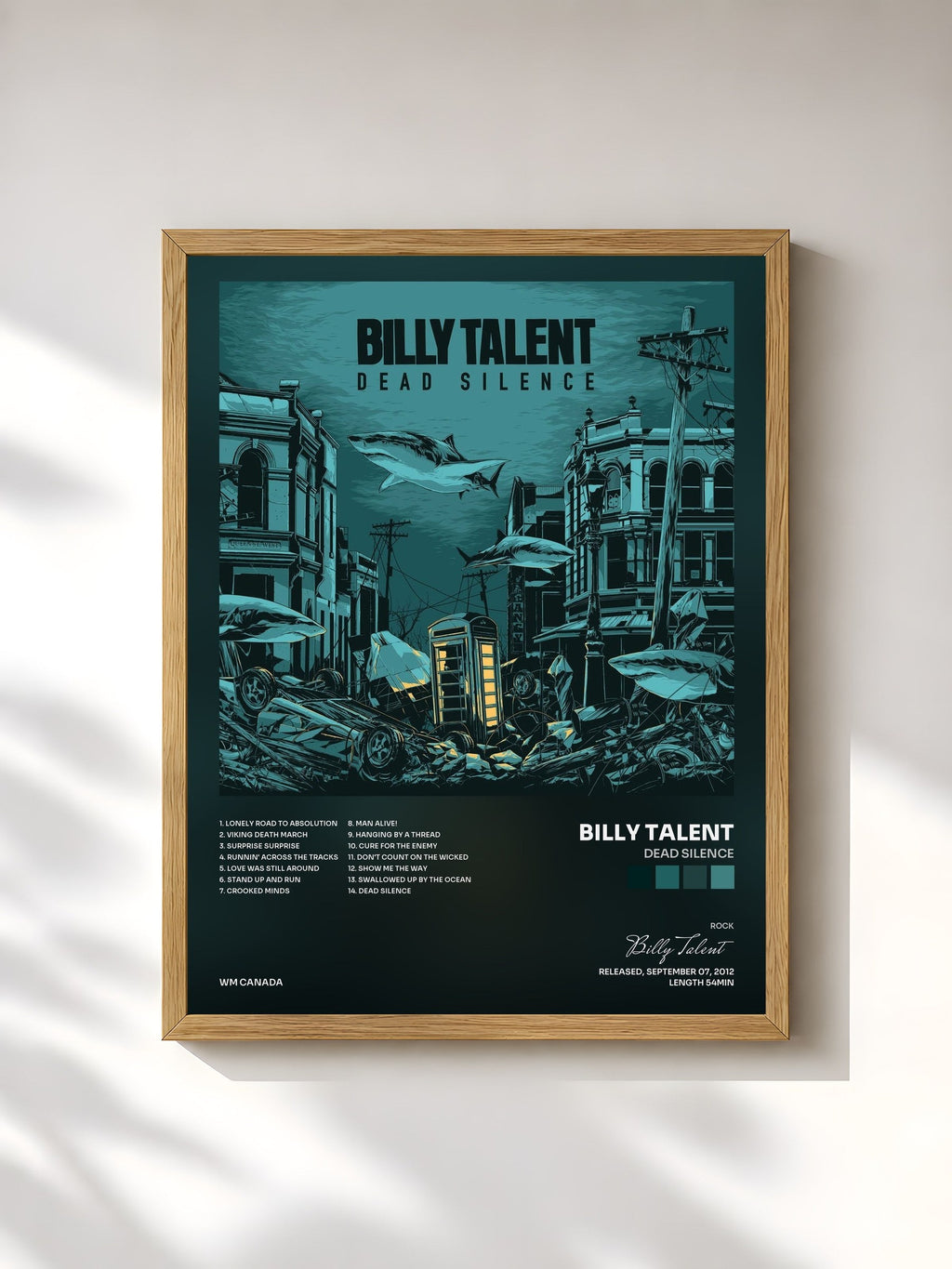#bois Tableau de l'album Dead Silence de Billy Talent, cadre en bois brut, imprimé et encadré en France