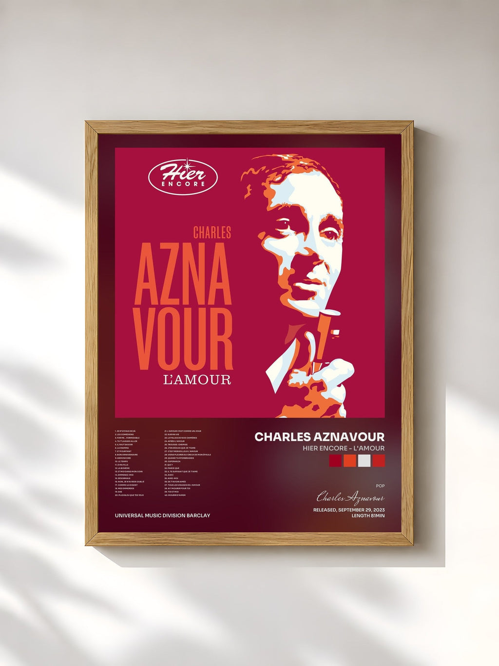 #bois Tableau de l'album Hier encore - L'amour de Charles Aznavour, cadre en bois brut, imprimé et encadré en France