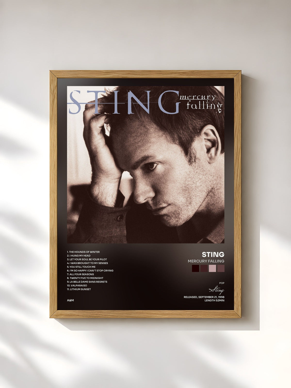 #bois Tableau de l'album Mercury Falling de Sting, cadre en bois brut, imprimé et encadré en France