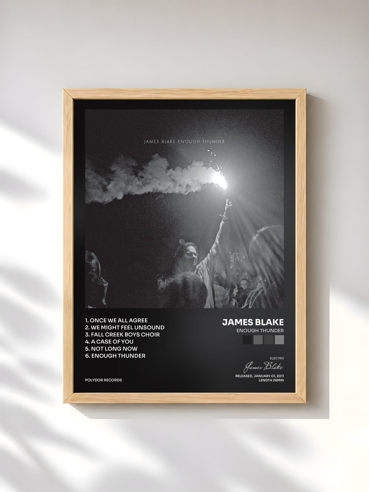 #bois Tableau de l'album Enough Thunder de James Blake, cadre en bois brut, imprimé et encadré en France