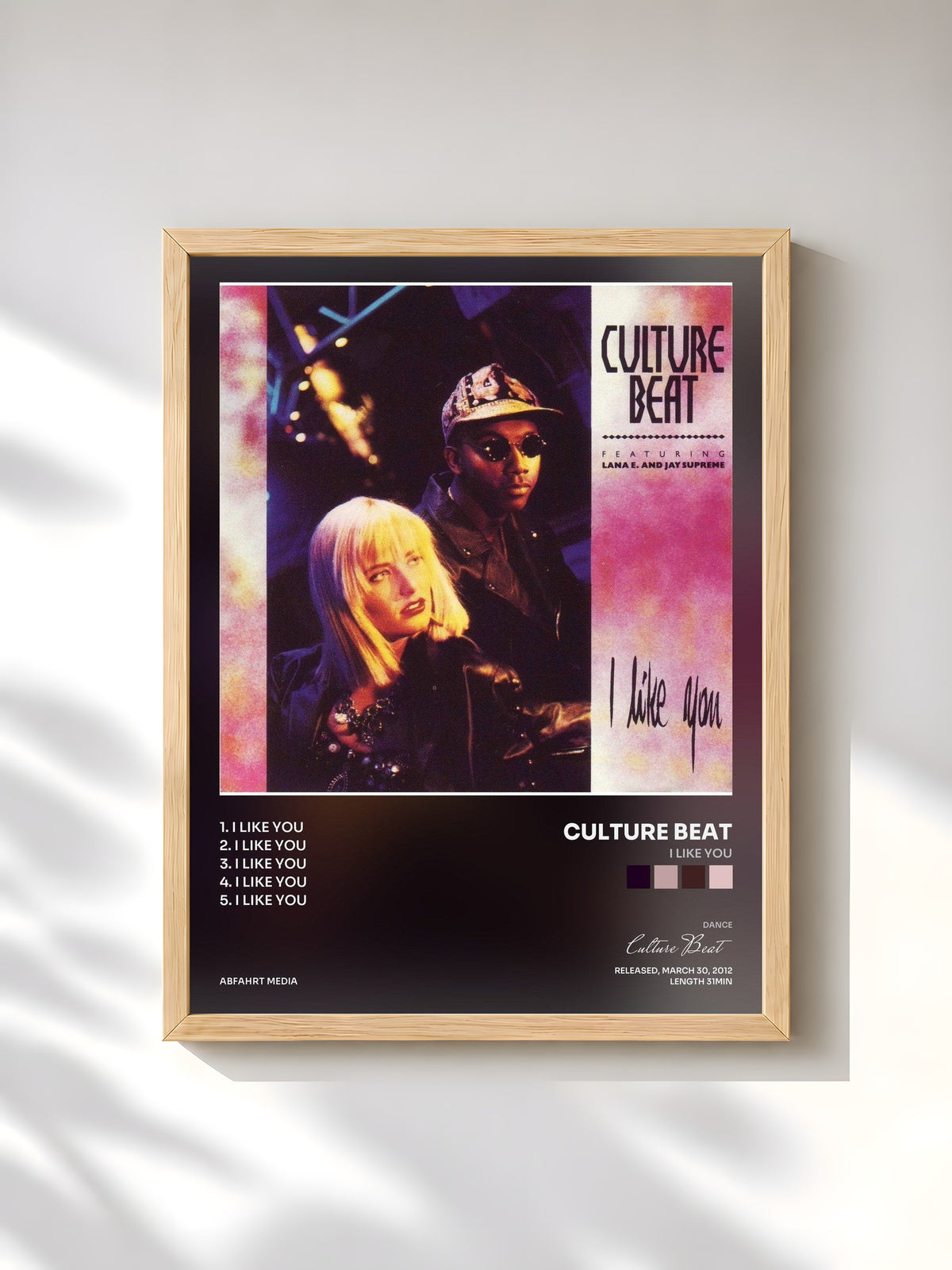 #bois Tableau de l'album I Like You de Culture Beat, cadre en bois brut, imprimé et encadré en France