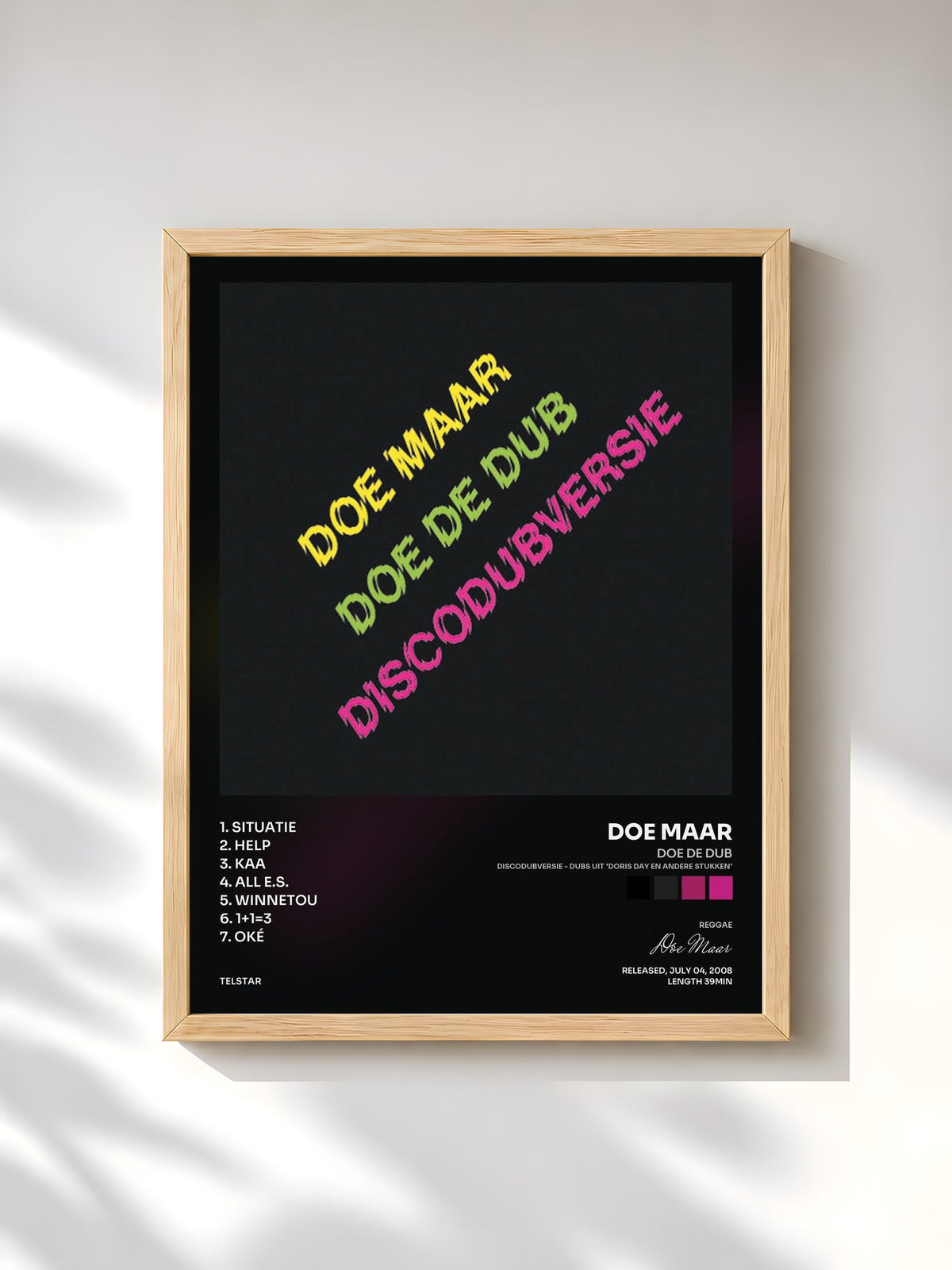 #bois Tableau de l'album Doe De Dub (Discodubversie - Dubs uit 'Doris Day en Andere Stukken') de Doe Maar, cadre en bois brut, imprimé et encadré en France