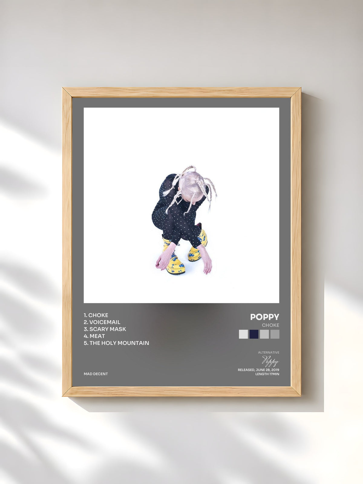 #bois Tableau de l'album Choke de Poppy, cadre en bois brut, imprimé et encadré en France