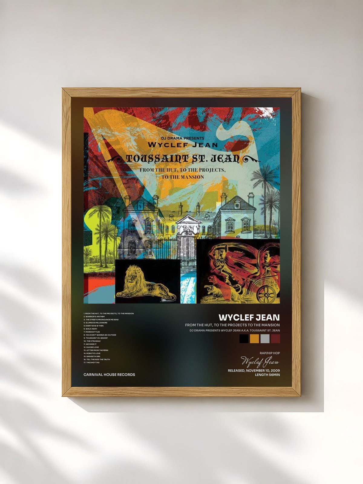 #bois Tableau de l'album From the Hut, to the Projects to the Mansion (DJ Drama Presents Wyclef Jean a.k.a. Toussaint St. Jean) de Wyclef Jean, cadre en bois brut, imprimé et encadré en France