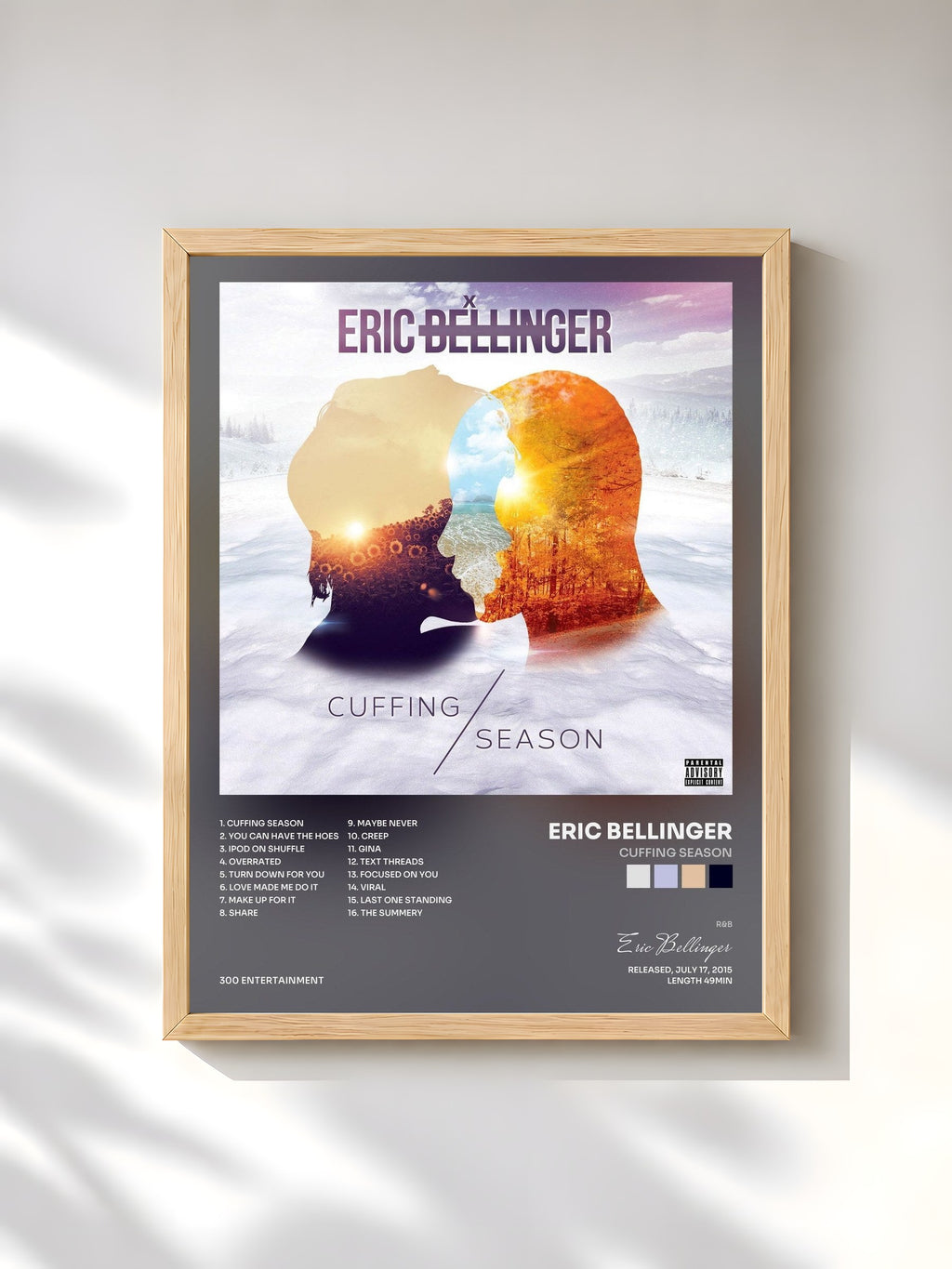 #bois Tableau de l'album Cuffing Season de Eric Bellinger, cadre en bois brut, imprimé et encadré en France