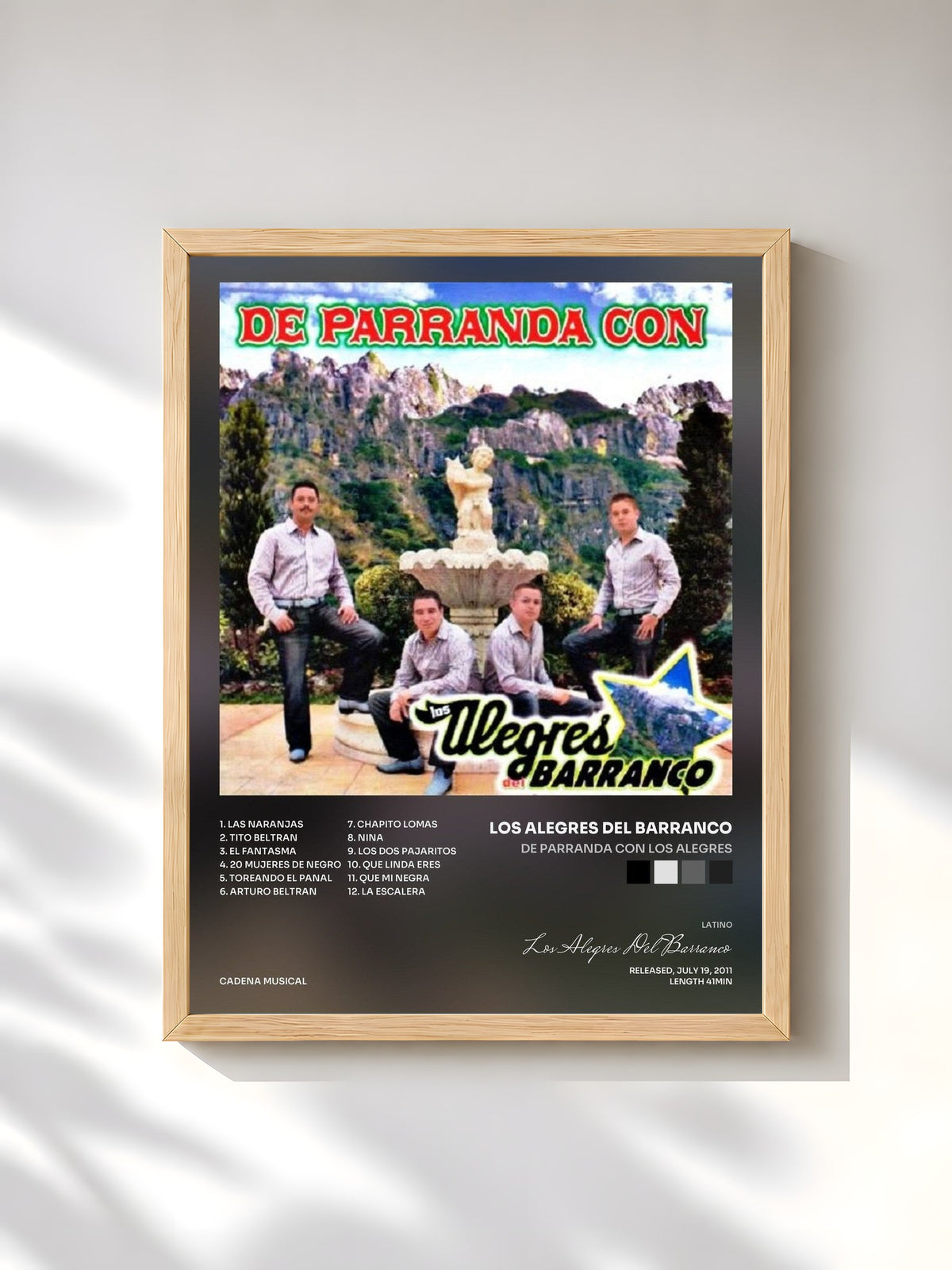 #bois Tableau de l'album De Parranda Con Los Alegres de Los Alegres Del Barranco, cadre en bois brut, imprimé et encadré en France