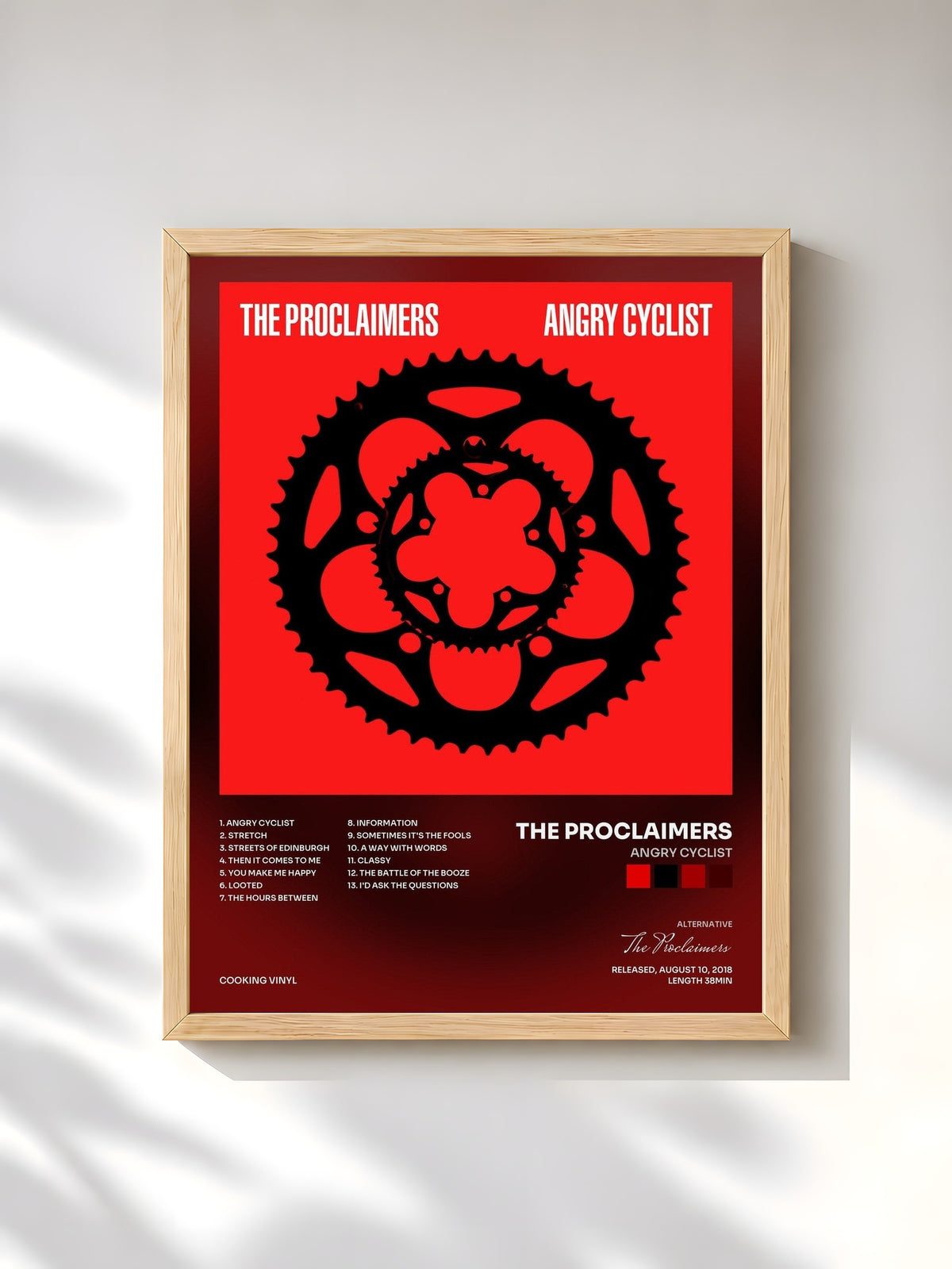 #bois Tableau de l'album Angry Cyclist de The Proclaimers, cadre en bois brut, imprimé et encadré en France