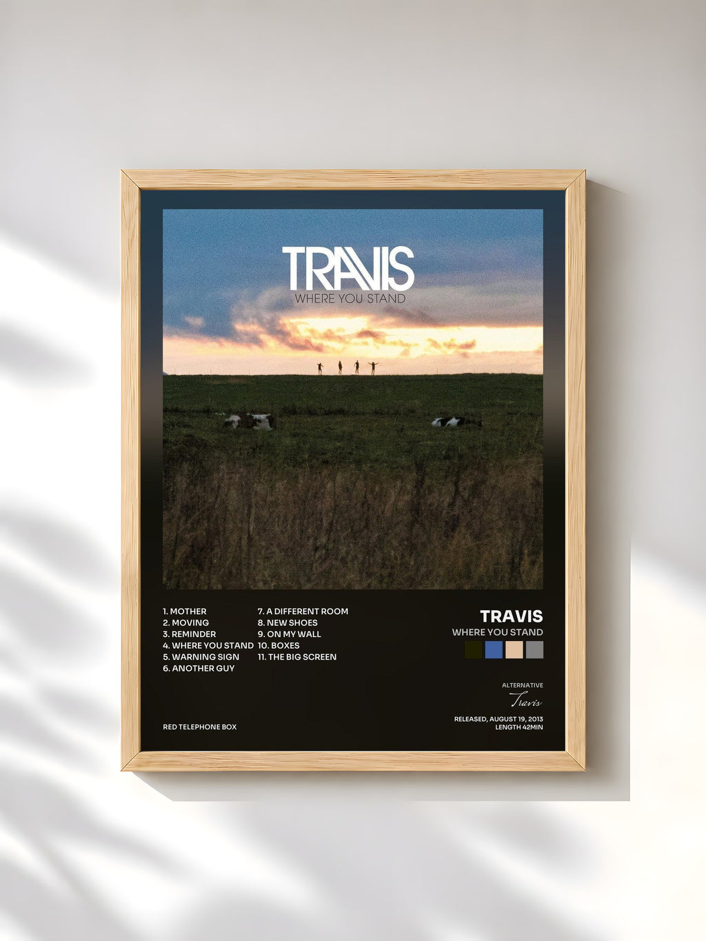 #bois Tableau de l'album Where You Stand de Travis, cadre en bois brut, imprimé et encadré en France