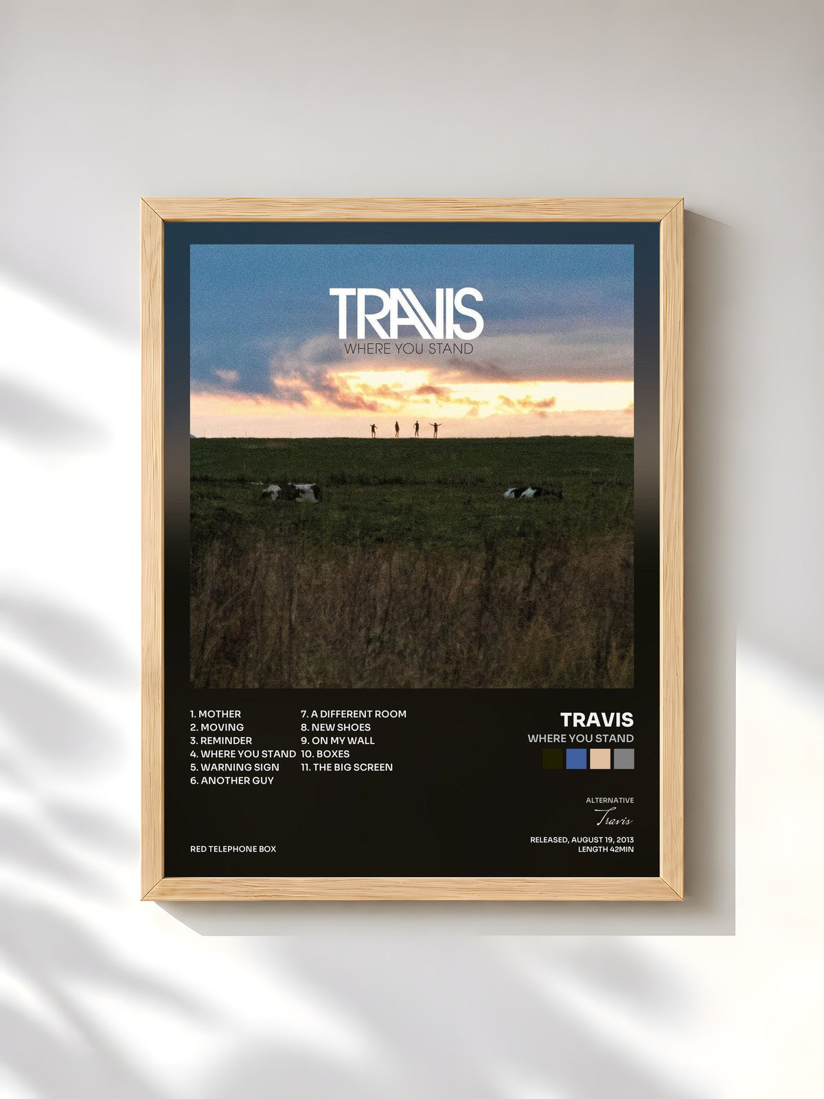 #bois Tableau de l'album Where You Stand de Travis, cadre en bois brut, imprimé et encadré en France
