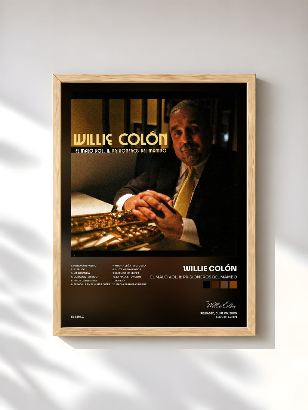 #bois Tableau de l'album El Malo Vol. II: Prisioneros Del Mambo de Willie Colón, cadre en bois brut, imprimé et encadré en France