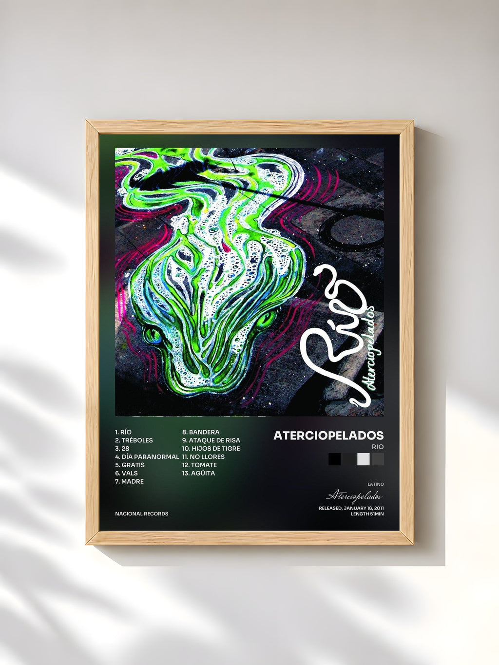 #bois Tableau de l'album Rio de Aterciopelados, cadre en bois brut, imprimé et encadré en France