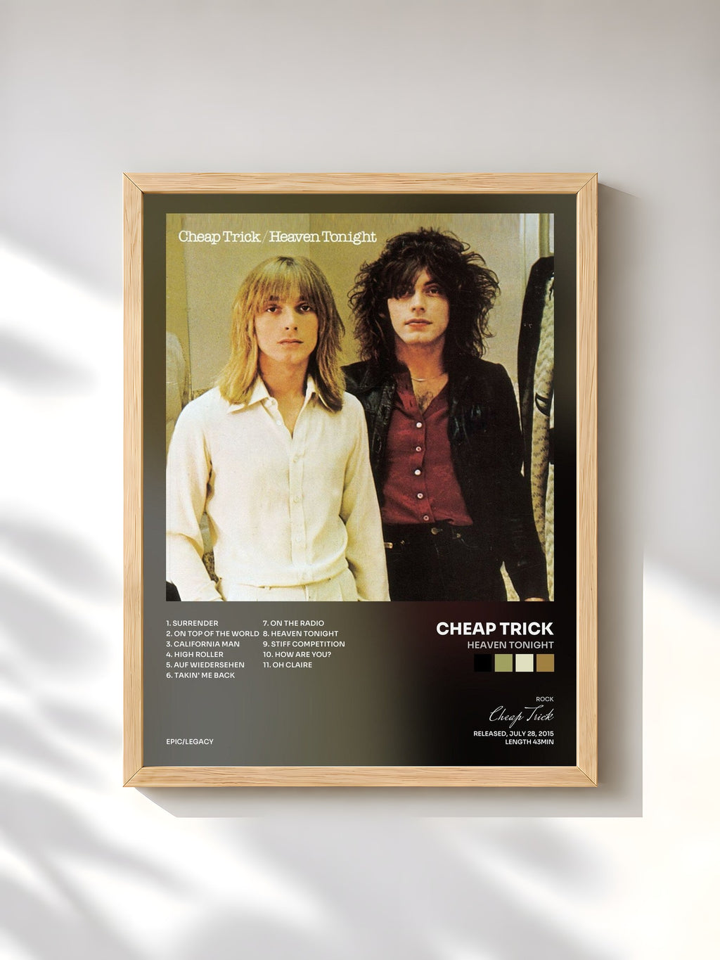 #bois Tableau de l'album Heaven Tonight de Cheap Trick, cadre en bois brut, imprimé et encadré en France