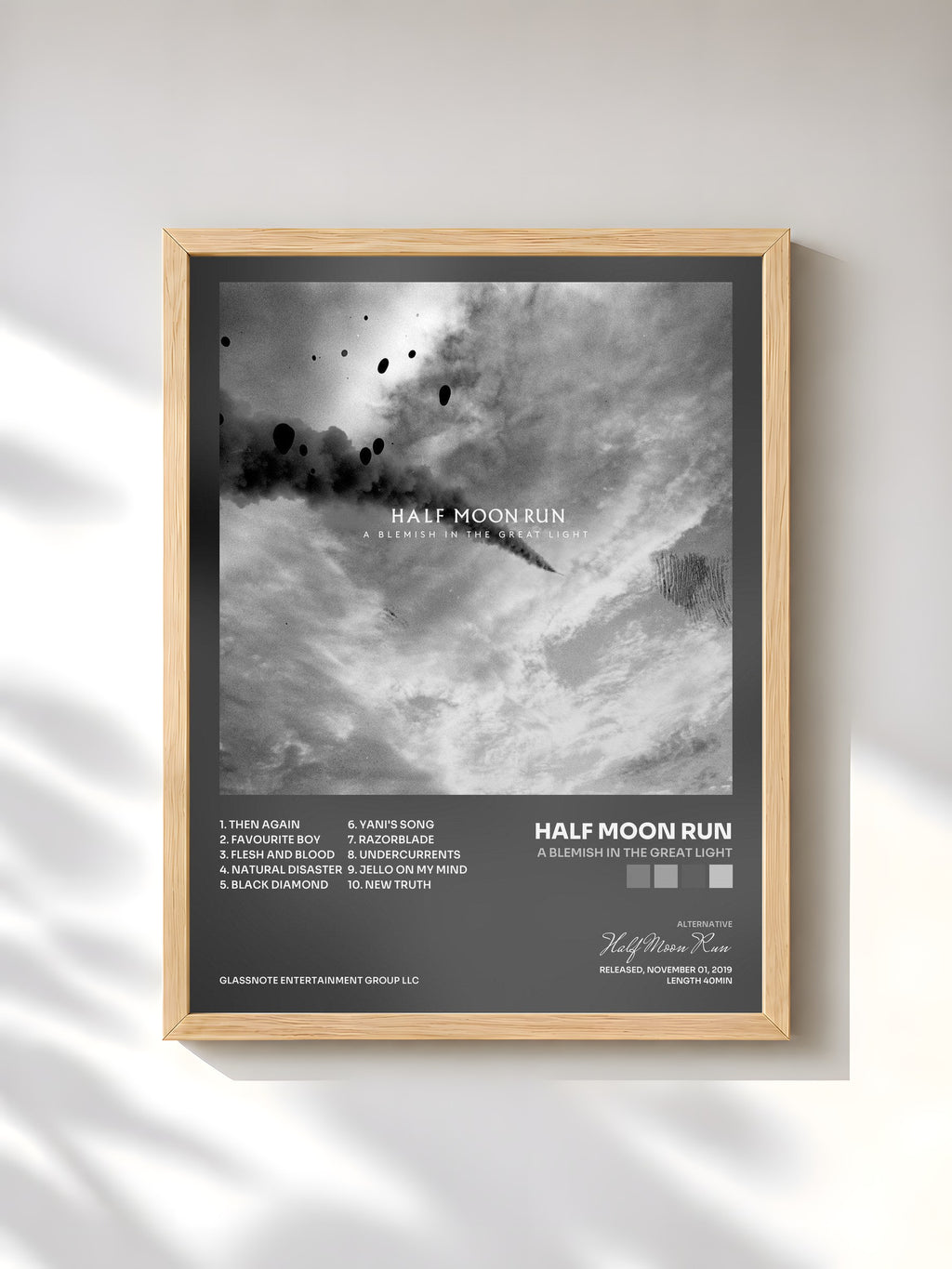 #bois Tableau de l'album A Blemish in the Great Light de Half Moon Run, cadre en bois brut, imprimé et encadré en France