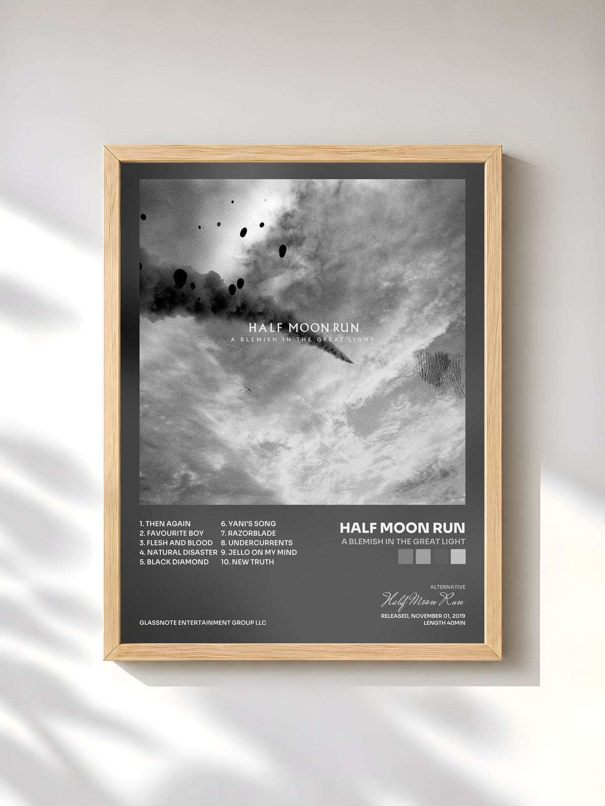 #bois Tableau de l'album A Blemish in the Great Light de Half Moon Run, cadre en bois brut, imprimé et encadré en France