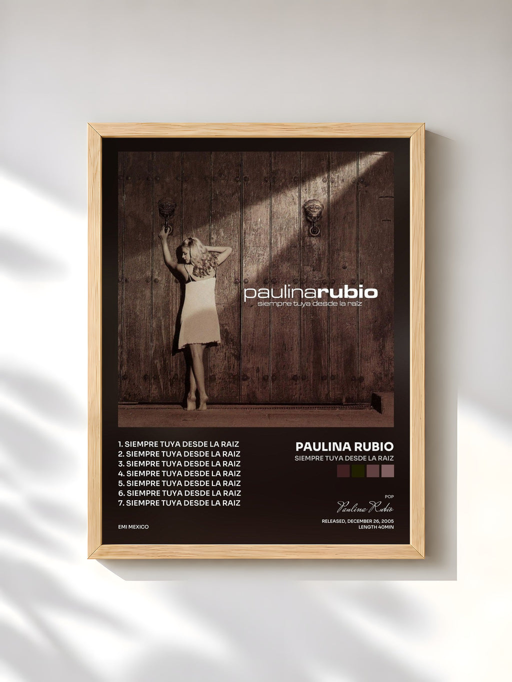 #bois Tableau de l'album Siempre Tuya Desde La Raiz de Paulina Rubio, cadre en bois brut, imprimé et encadré en France