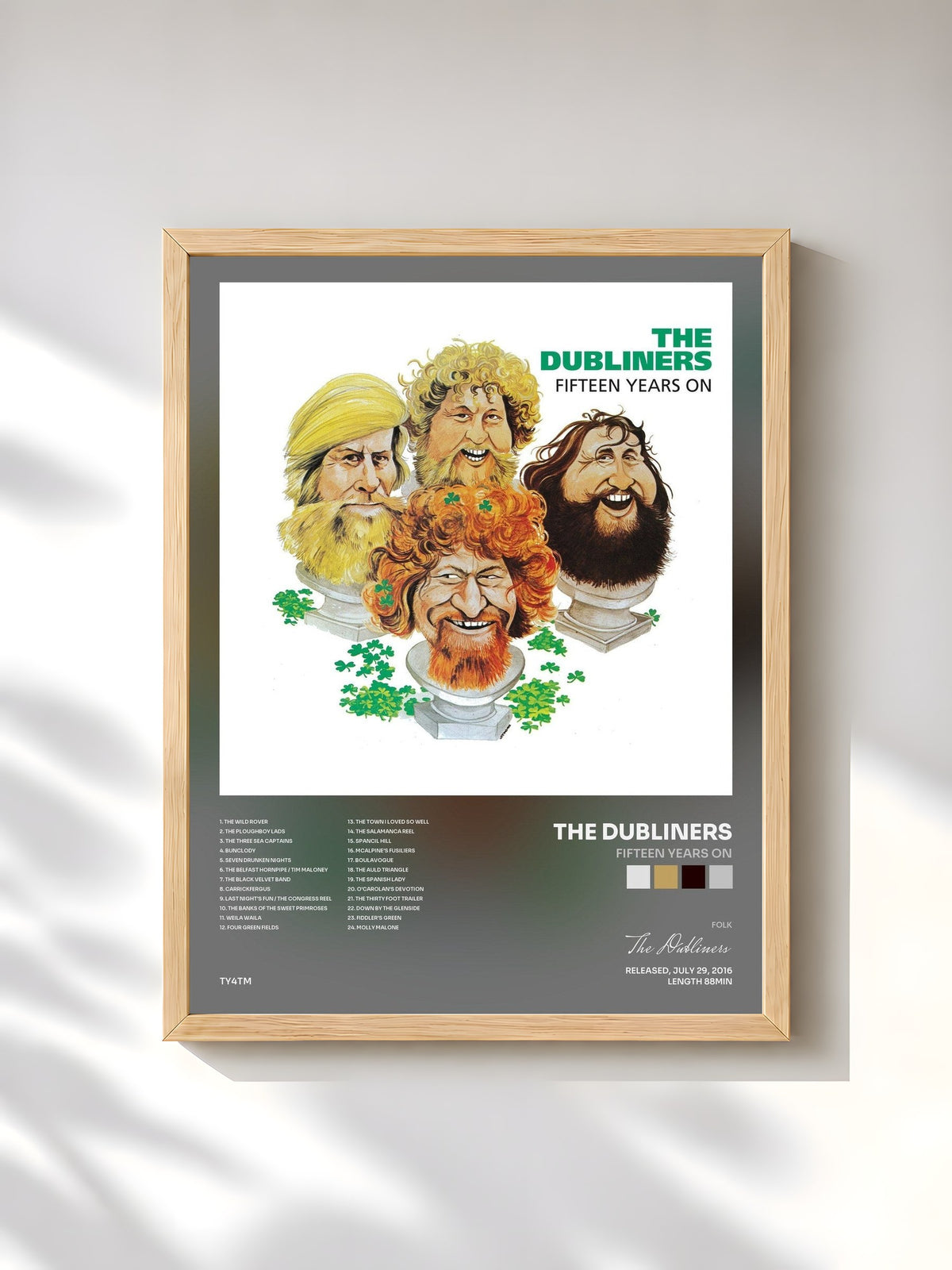 #bois Tableau de l'album Fifteen Years On de The Dubliners, cadre en bois brut, imprimé et encadré en France