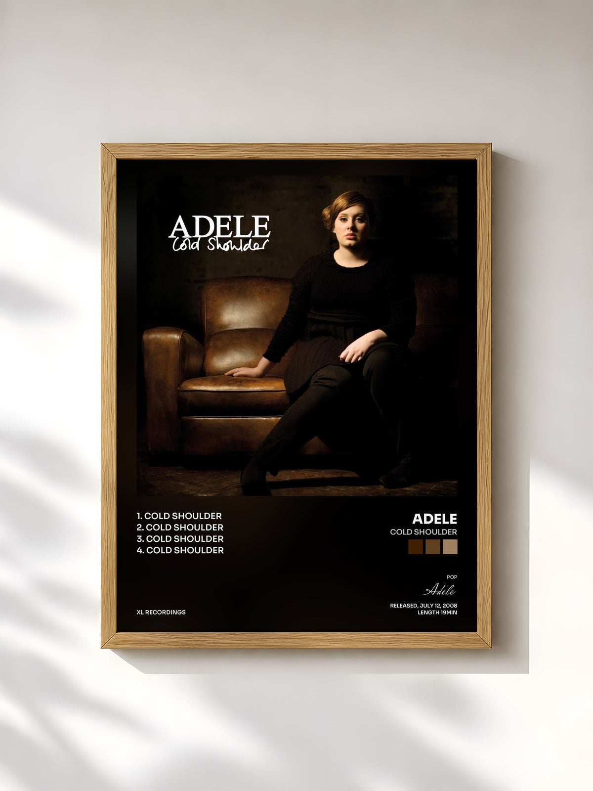 #bois Tableau de l'album Cold Shoulder de Adele, cadre en bois brut, imprimé et encadré en France