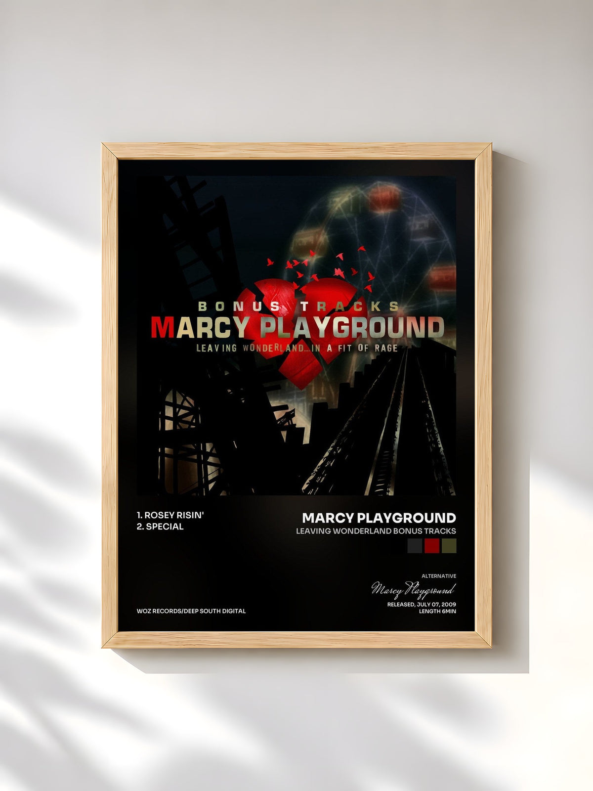 #bois Tableau de l'album Leaving Wonderland Bonus Tracks de Marcy Playground, cadre en bois brut, imprimé et encadré en France
