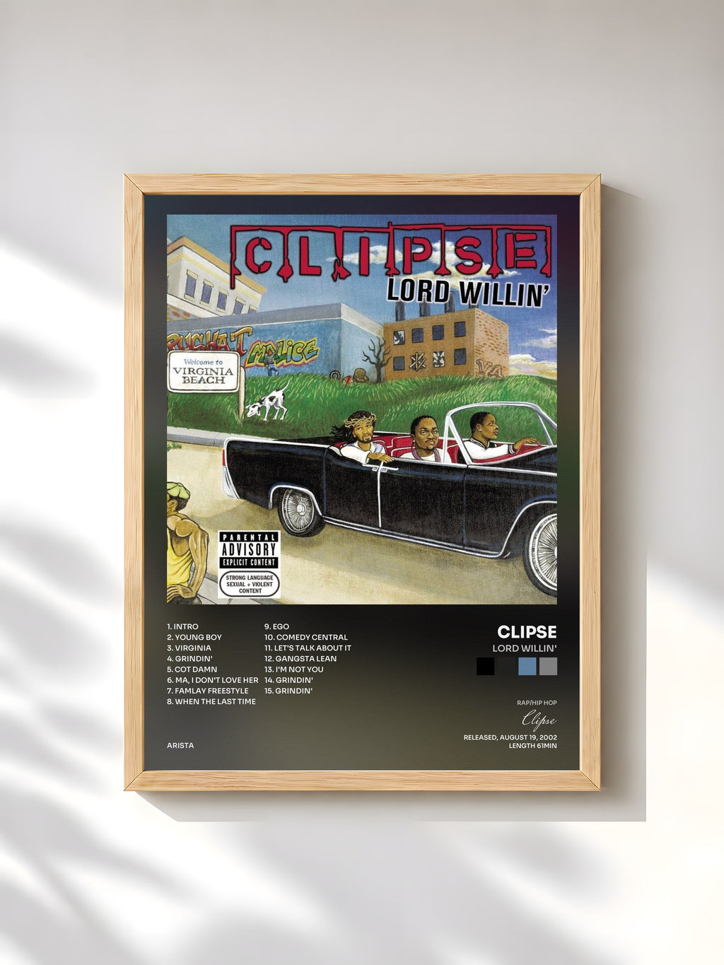 #bois Tableau de l'album Lord Willin' de Clipse, cadre en bois brut, imprimé et encadré en France