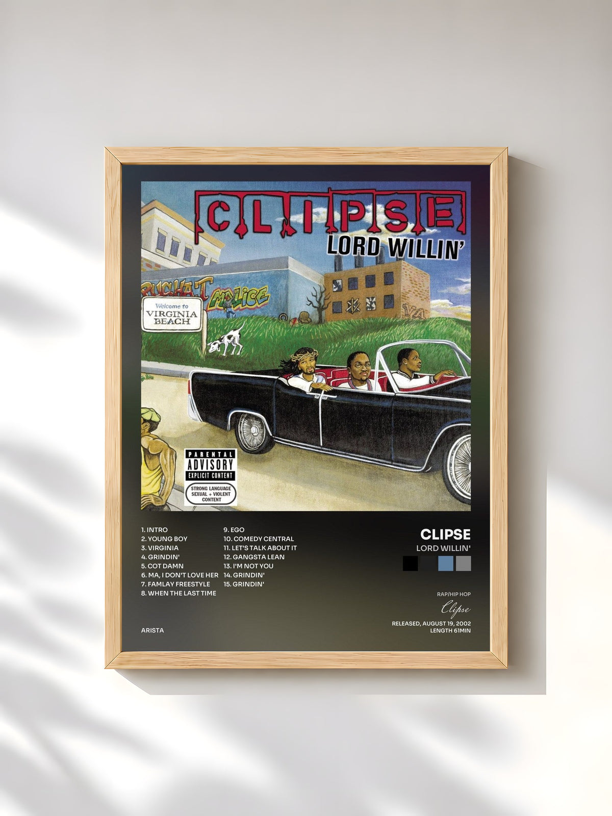 #bois Tableau de l'album Lord Willin' de Clipse, cadre en bois brut, imprimé et encadré en France