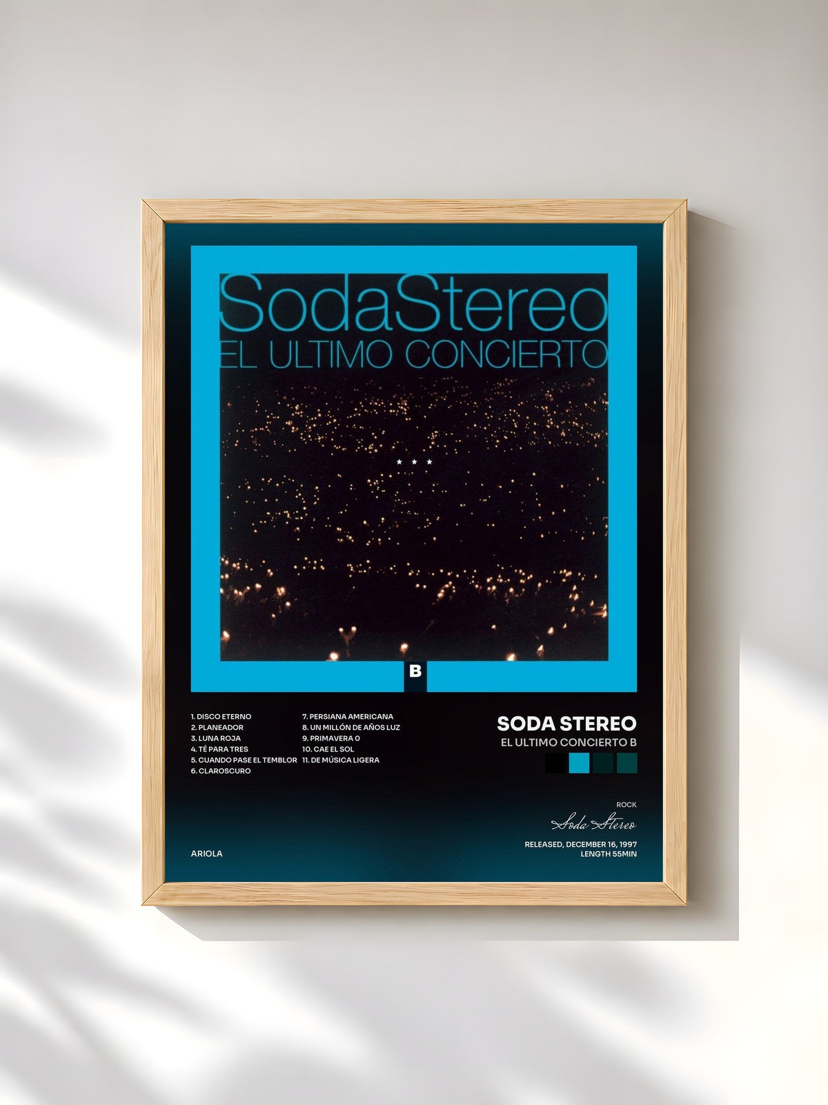 #bois Tableau de l'album El Ultimo Concierto B de Soda Stereo, cadre en bois brut, imprimé et encadré en France